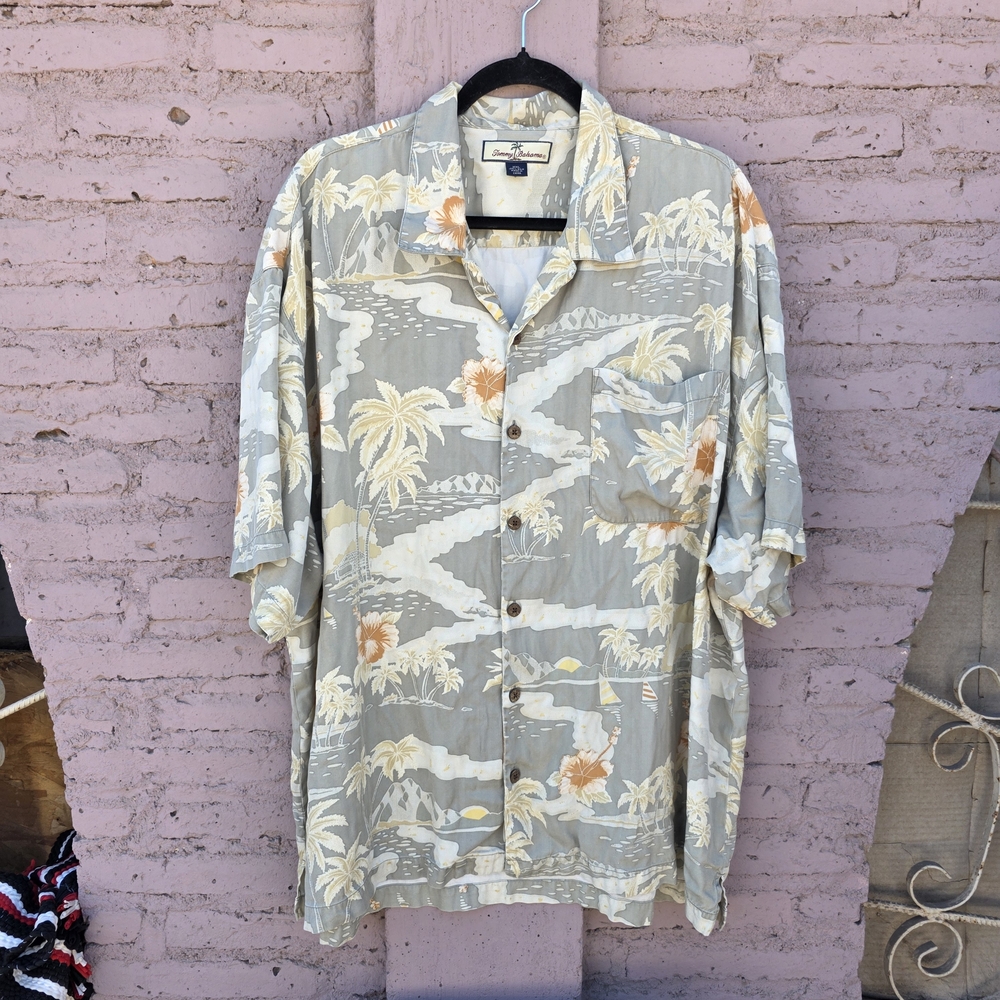Tommy Bahama 100% Silk Tropical Palm Tree Aloha Shirt XXL